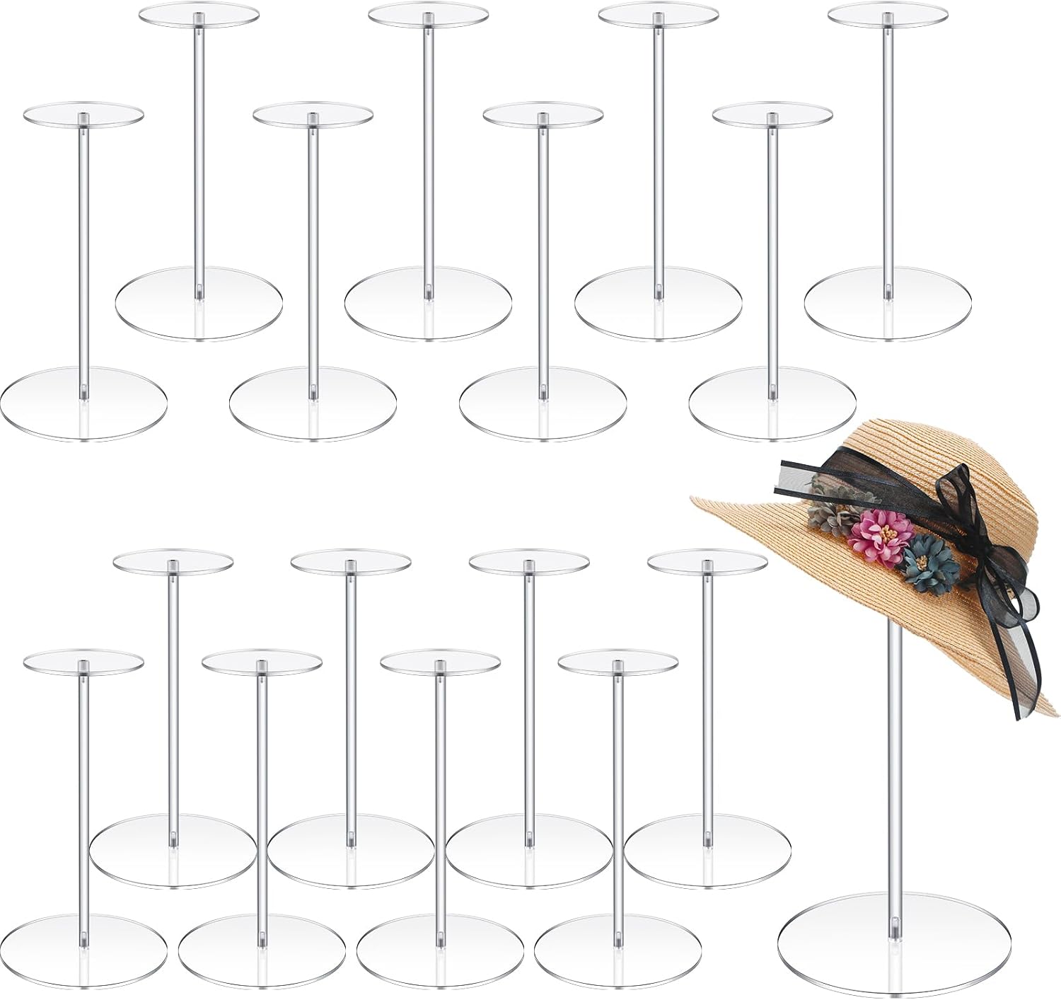 Wenqik 16 Pieces Clear Acrylic Hat Stand Wig Display Rack