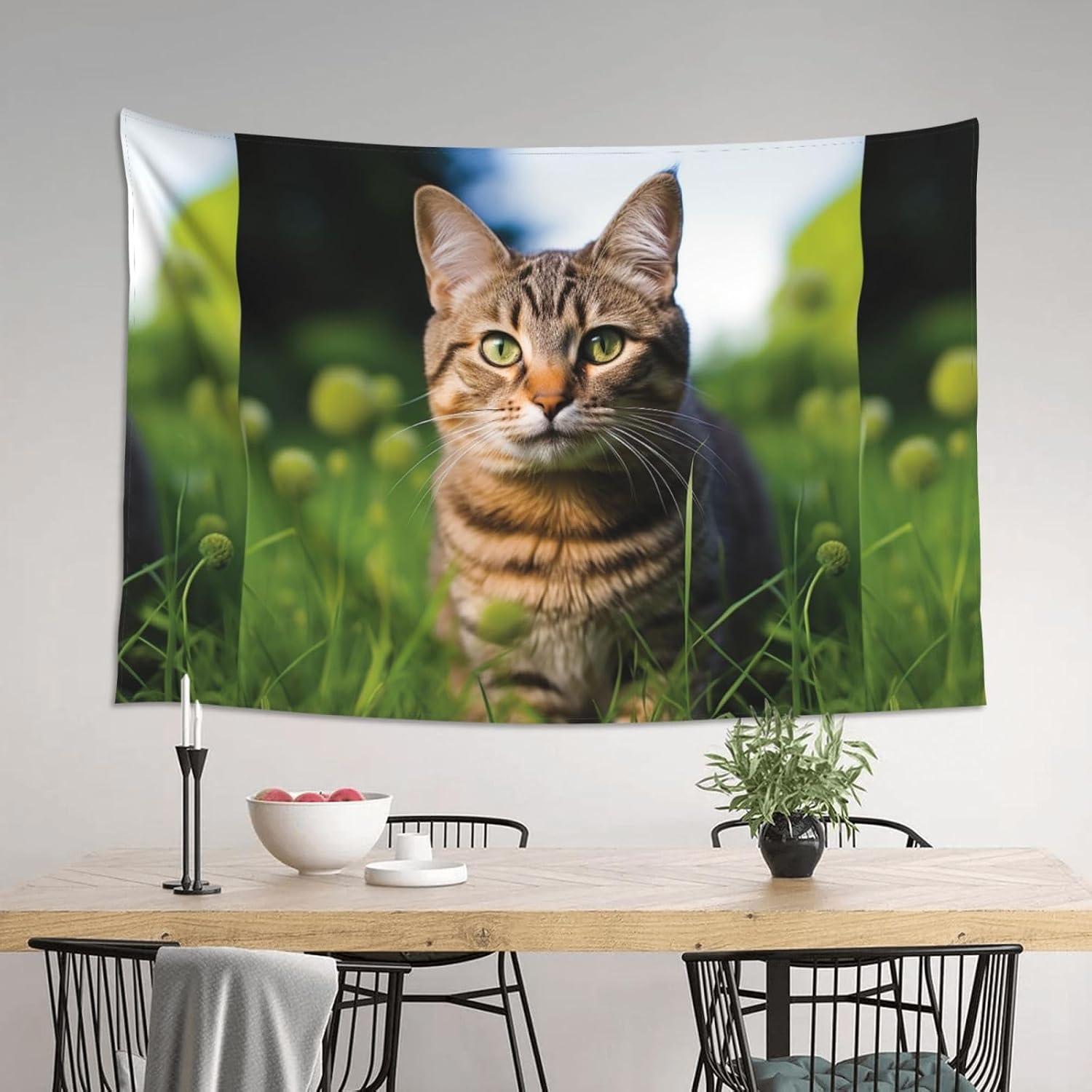 WEIHAKO Tapestry Wide Wall Hanging Tapestry Lightweight Wall Blanket A tabby cat on the grass Tapestry Vintage Mural Wall Art Home Decor Aesthetic Tapestries for Bedroom Dorm Living Room 60x40 Inch image 5