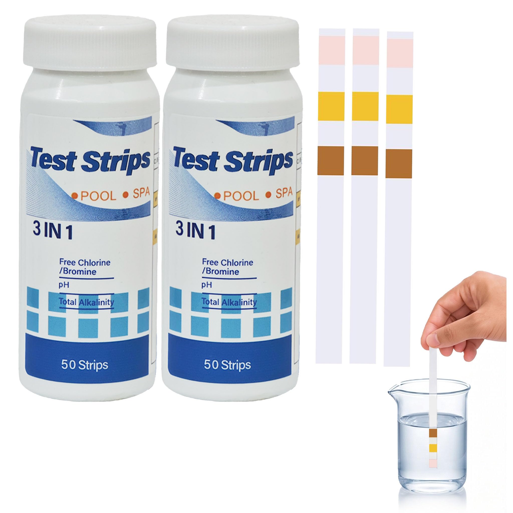 3-in-1 Hot Tub Test Strips,100 Pcs Pool Test Strips for Chlorine,Clearwater,PH & Lazy Spa,Swimming Pool Testing Strips Kit,Clear Water Hardness Dip Tester Sticks for Bromine,Cyanuric Acid & Alkalinity