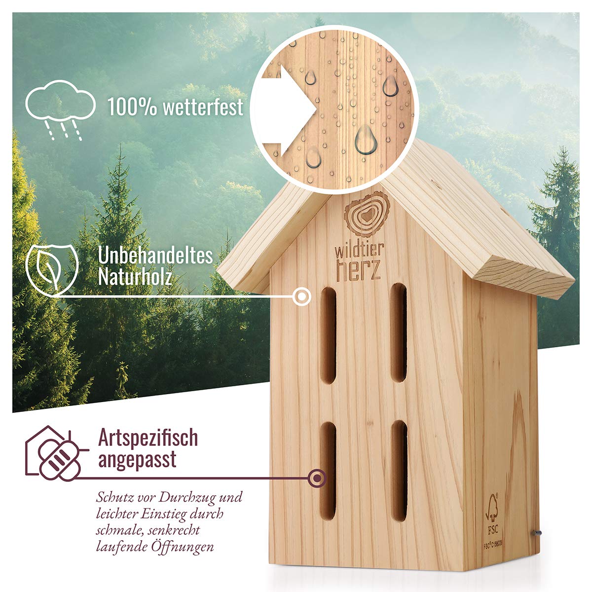 wildtier herz | domek dla motyli – nieobrobiony i wytrzymały, hotel dla owadów z odpornego na warunki atmosferyczne litego drewna – motyle do ogrodu