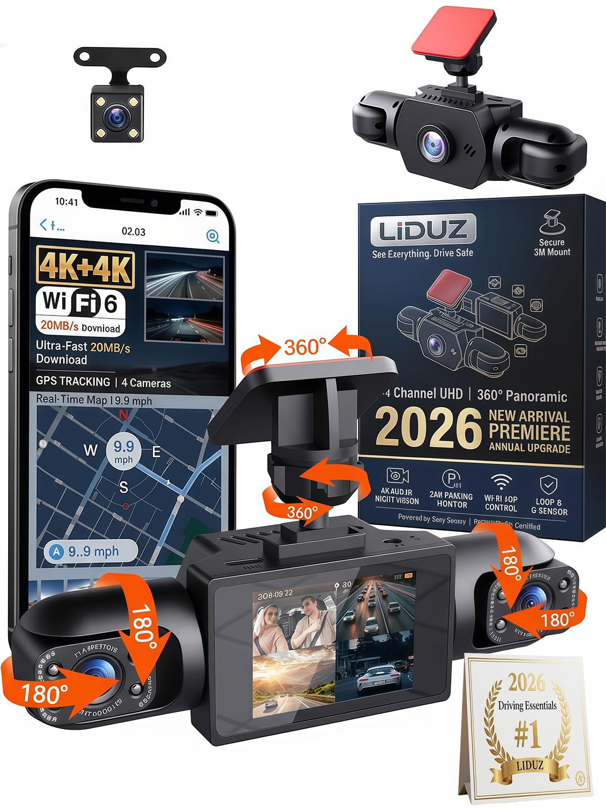 Photo 1 of LIDUZ 2026 New Full View Wireless Car Dashcam System,4k 4-Channel 360° Panoramic Dash Camera WiFi 6 Driving Recorder,Infrared Night Vision,24/7 Parking Monitor,G-Sensor,Motion Detection(64g)