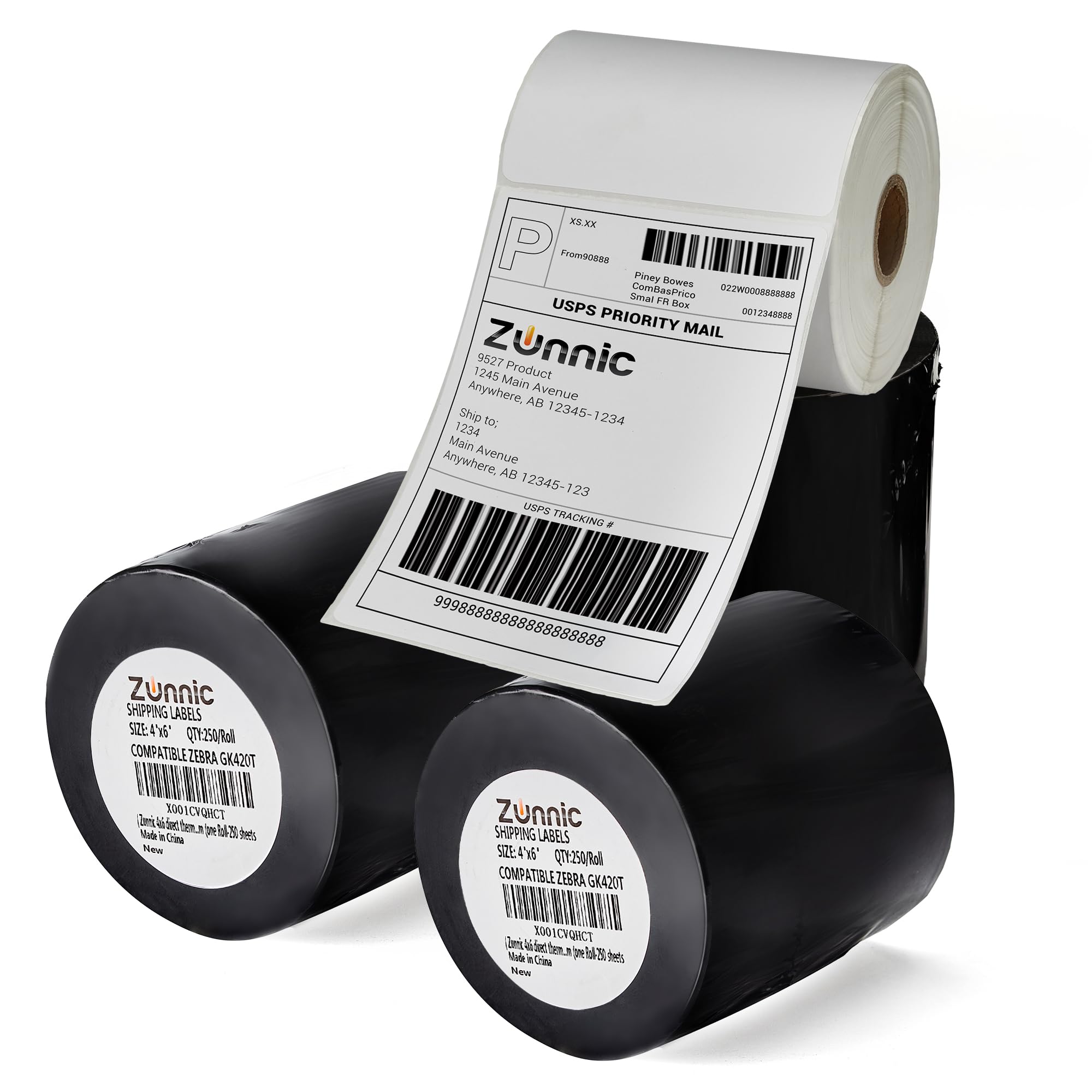 Direct Thermal Labels Roll, Suitable for Parcel Shipping, Mailing, and Barcodes, 250 Labels, Size 4x6 Inch, 10x15 cm, Compatible with Zebra GK420t Printer, ورق بوليصات شحن