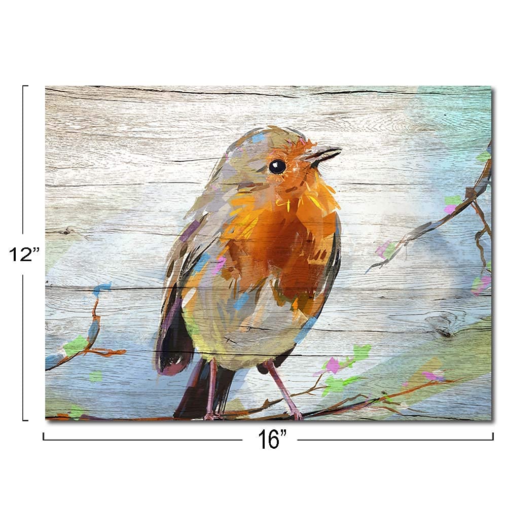 The Melody art Watercolor Bird on Wooden Texture Background Canvas Wall Art Kitchen Accessories Wall Decorations for Living Room 12x16 in 1 PCS Stretched and Framed