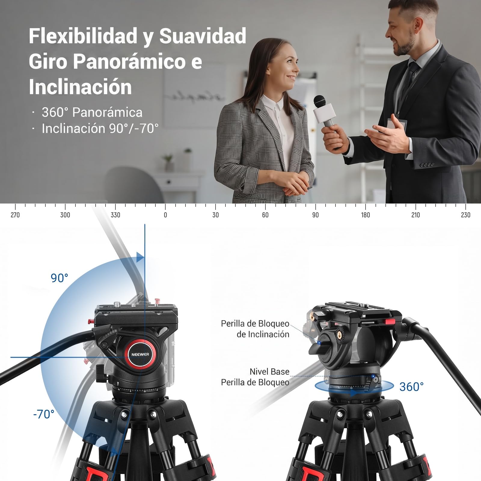NEEWER 74" trípode de vídeo con Cabeza fluida,QR Placa Compatible con dji RS cardanes,Aluminio Resistente trípode cámara Profesional cámaras DSLR videocámaras,Carga máxima 17.6lb/8kg TP74