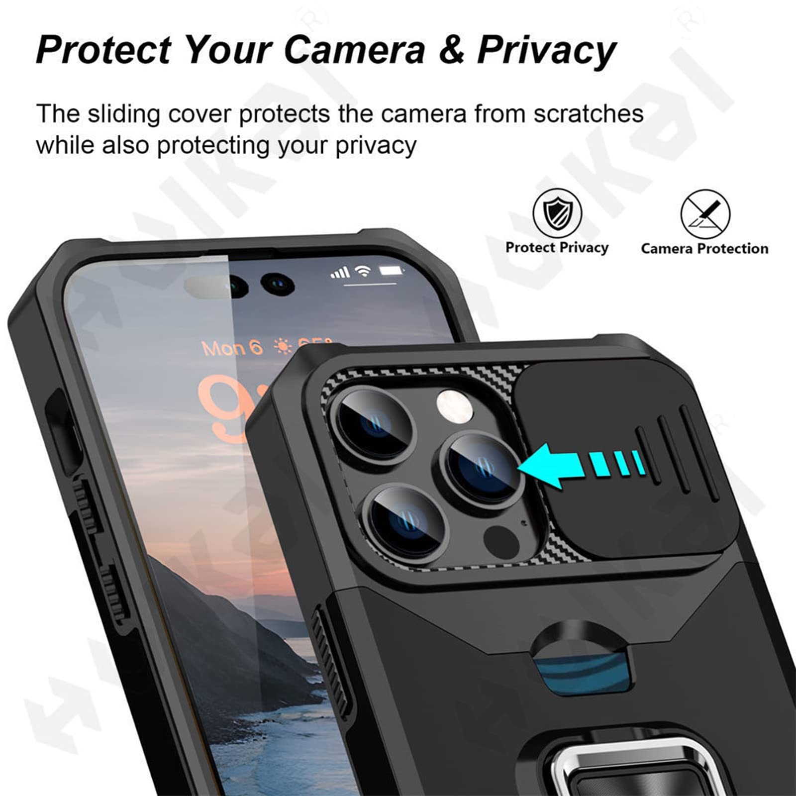 Custodia per iPhone 14 Pro Custodia ibrida trasparente in TPU con cover fotocamera scorrevole blu