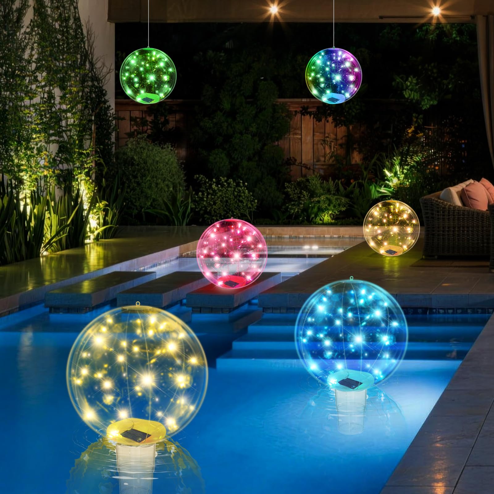 Lampe Flottante Solaire LED,Ø36cm Flotteur De Chlore De Piscine avec Lumière Solaires,Étanche Boule Lumineuse Couleurs Changeantes Boule Diffuseur Chlore Piscines pour Étang Jardin Fête