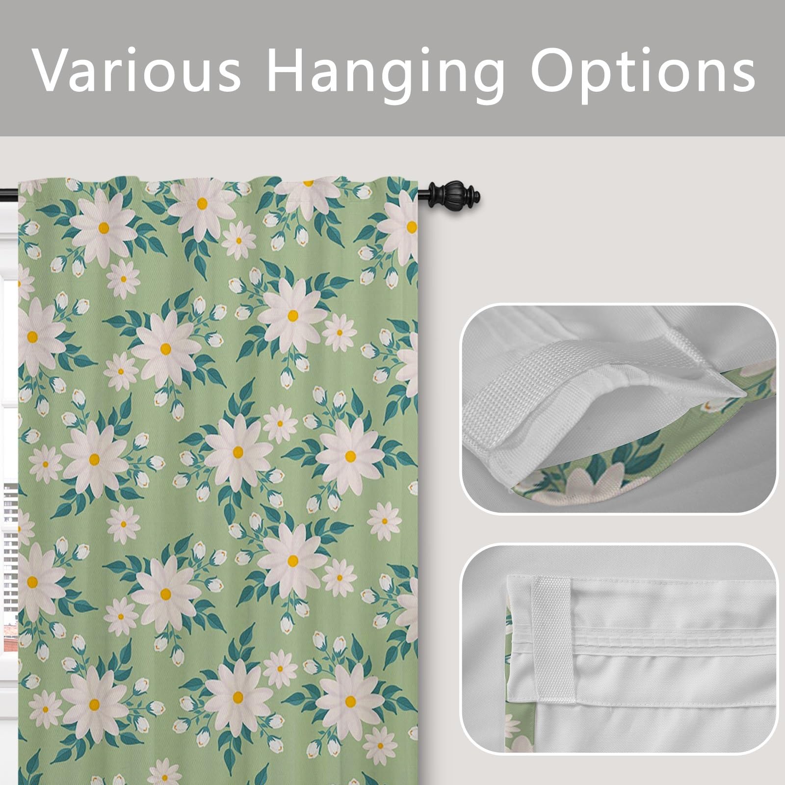 ggaimwf Spring Flower Curtain Green White Floral Botanical Curtain Farmhouse Country Style Window Panel Girl Bedroom Interior Outdoor Garden Front Door Curtains Tape Top 107x160cm 1 Panel - Image 4