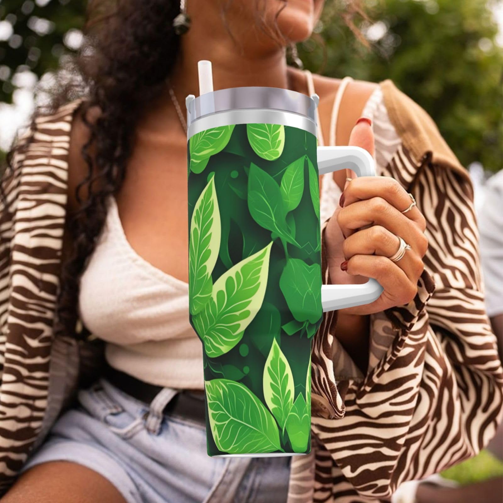St Patricks Day Leaves Edelstahl-Wasserflasche mit Griff und Strohhalm-Deckel, doppelwandig, 1,2 l