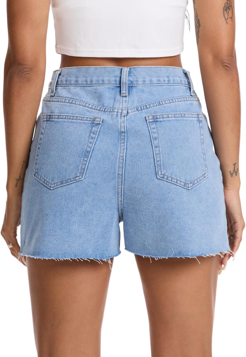 High Waist Denim Shorts for Women Casual Cut-Off Raw Hem Jeans Short for Summer Vocation Beach - Image 2