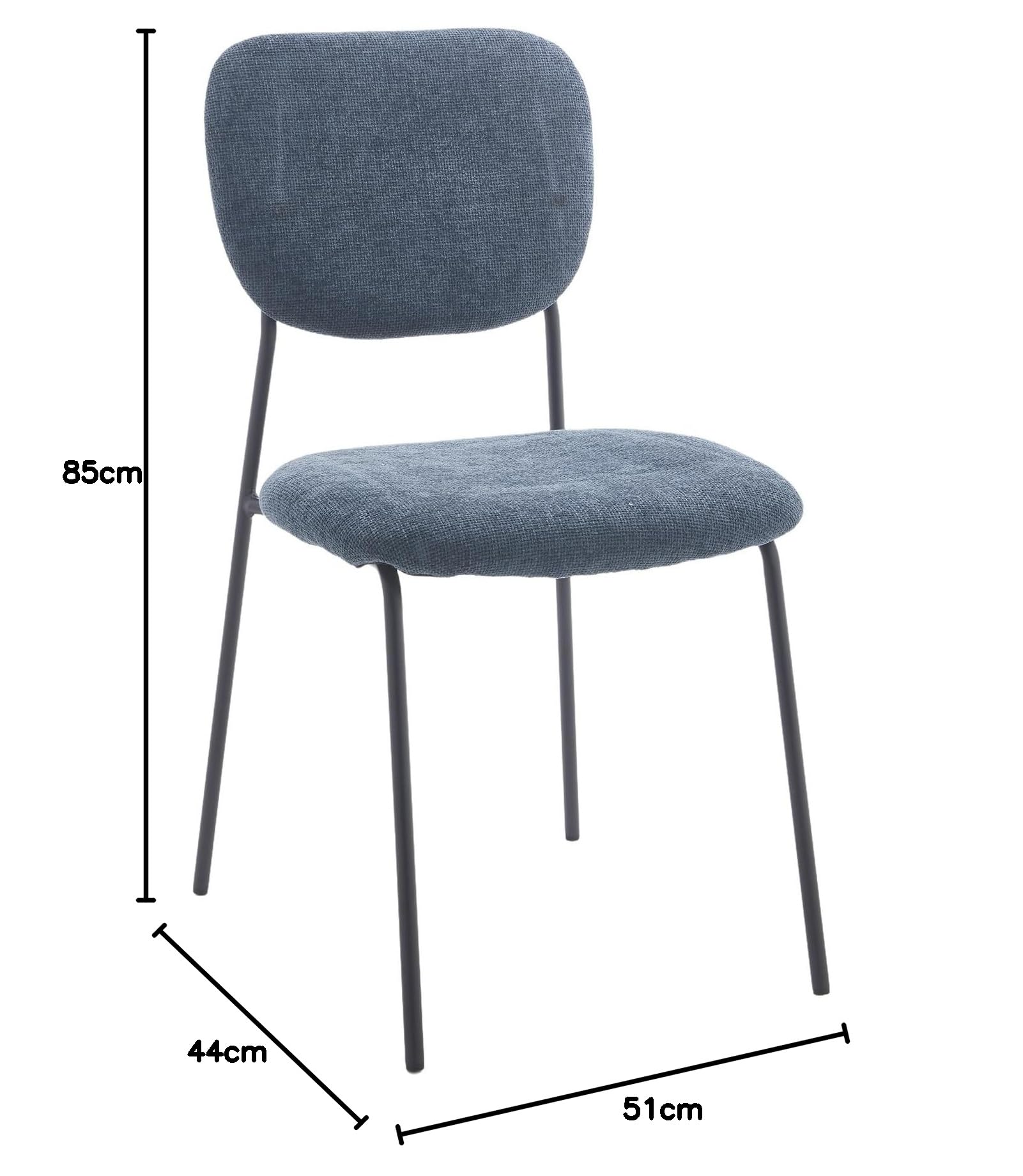 Home Heavenly® Pack 4 Sillas Tull – Sillas Apilables con Estructura Metálica, Tapizado en Tela Poliéster, Diseño Moderno para Comedor, Cocina y Eventos (85x51x44 cm) Color Azul