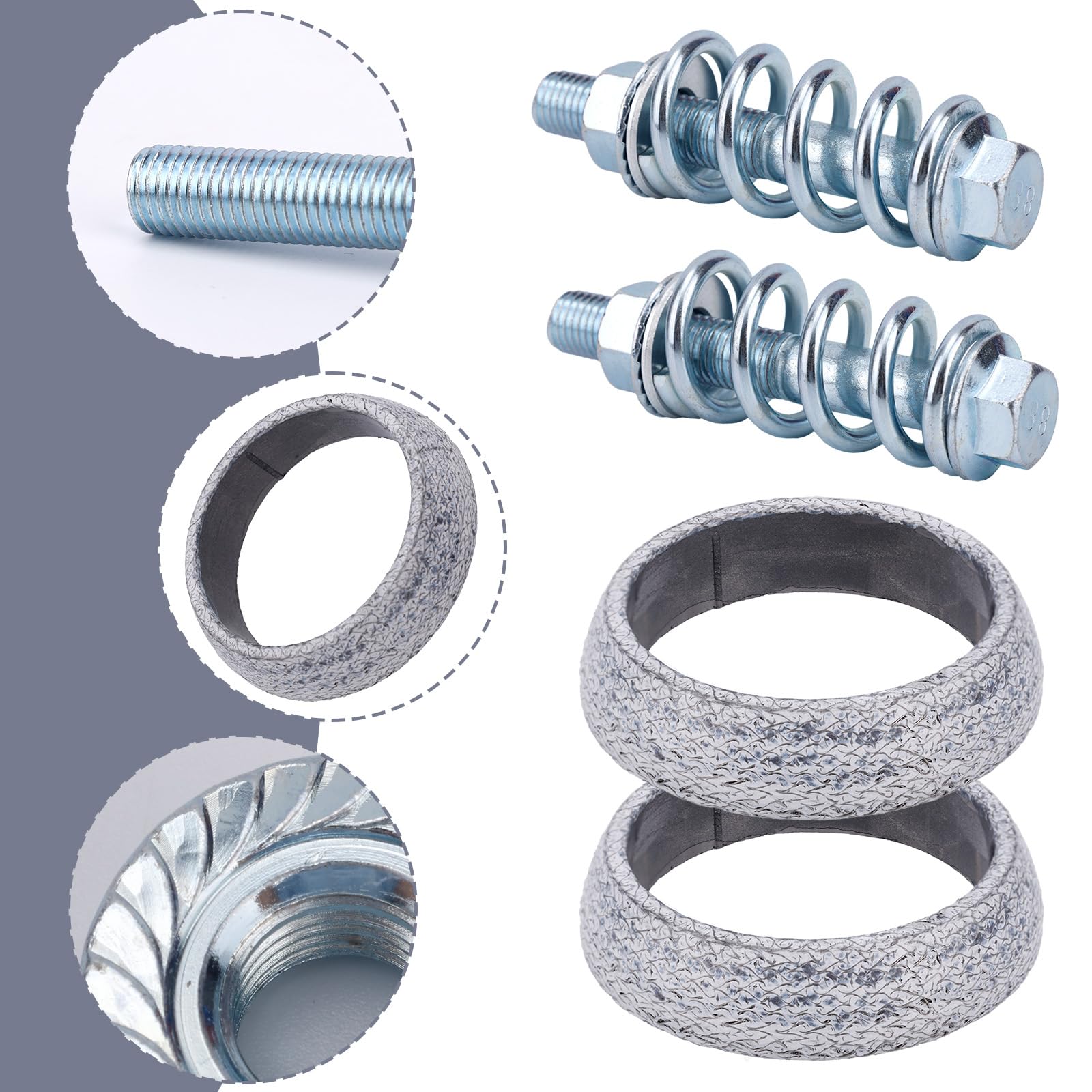 2 Juntas de Colector de Escape & 2 Pernos, Junta Donut Alta Temperatura con Resortes Amortiguadores para Reparación Escape Auto Camión SUV (54mm)