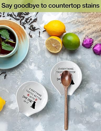 Miniatura 2 de WHING - Divertido soporte para cuchara de té de café de cerámica blanca, todo sabe mejor con pelo de perro, decoración de estación de café,