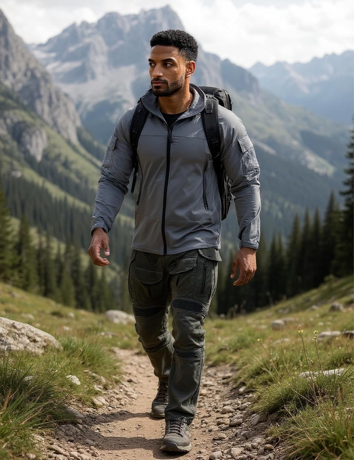 IDOGEAR Men's Windbreaker Tactical Lightweight Jacket Stretch Water Resistant Windcoat For Outdoor Training Cycling Hiking