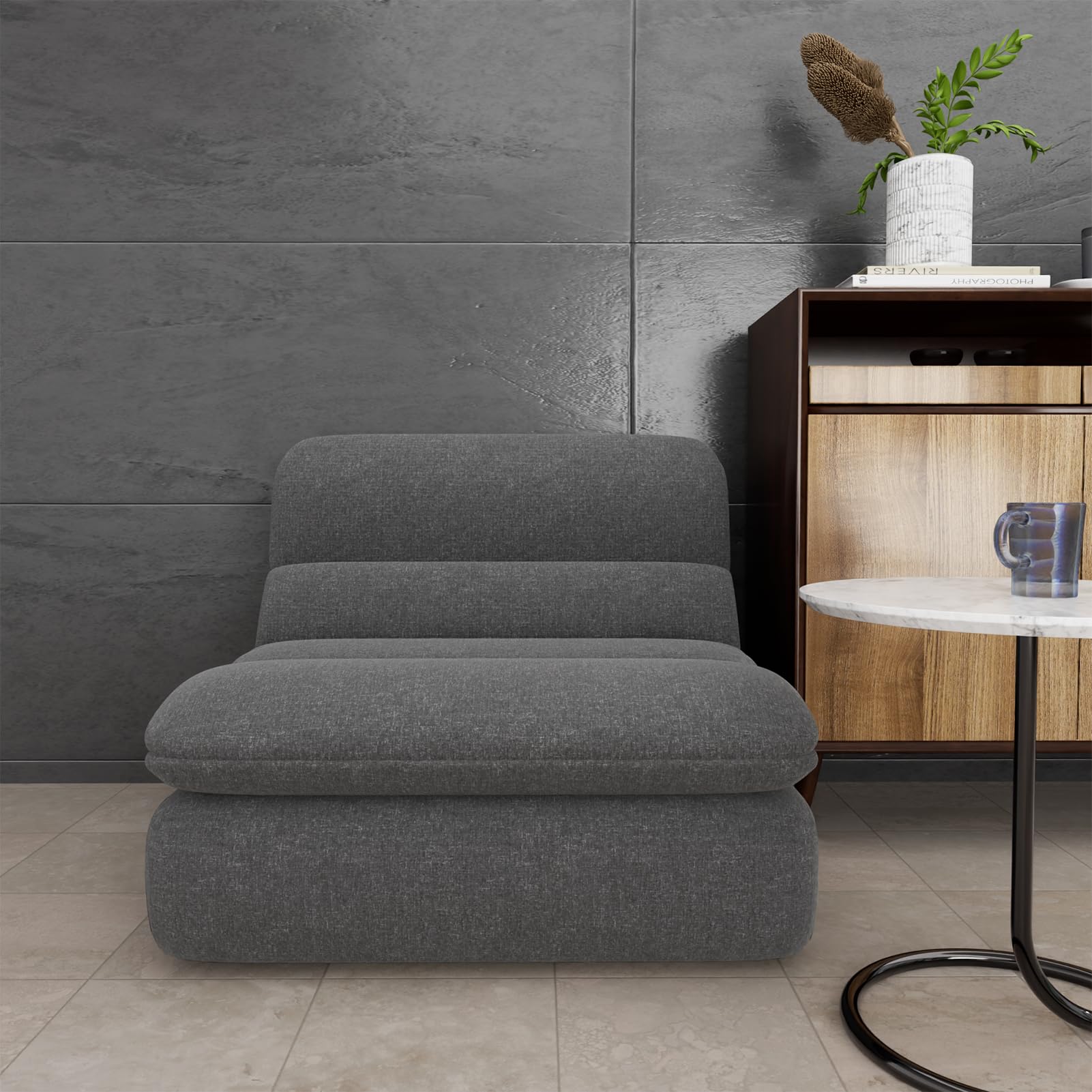 Puf Sofá de Suelo, Silla de Suelo con Respaldo, Sofá Perezoso de Compresión de Una Pieza Relleno de Espuma, Cómodo Sofá de Suelo para Salón Dormitorio (Gris)