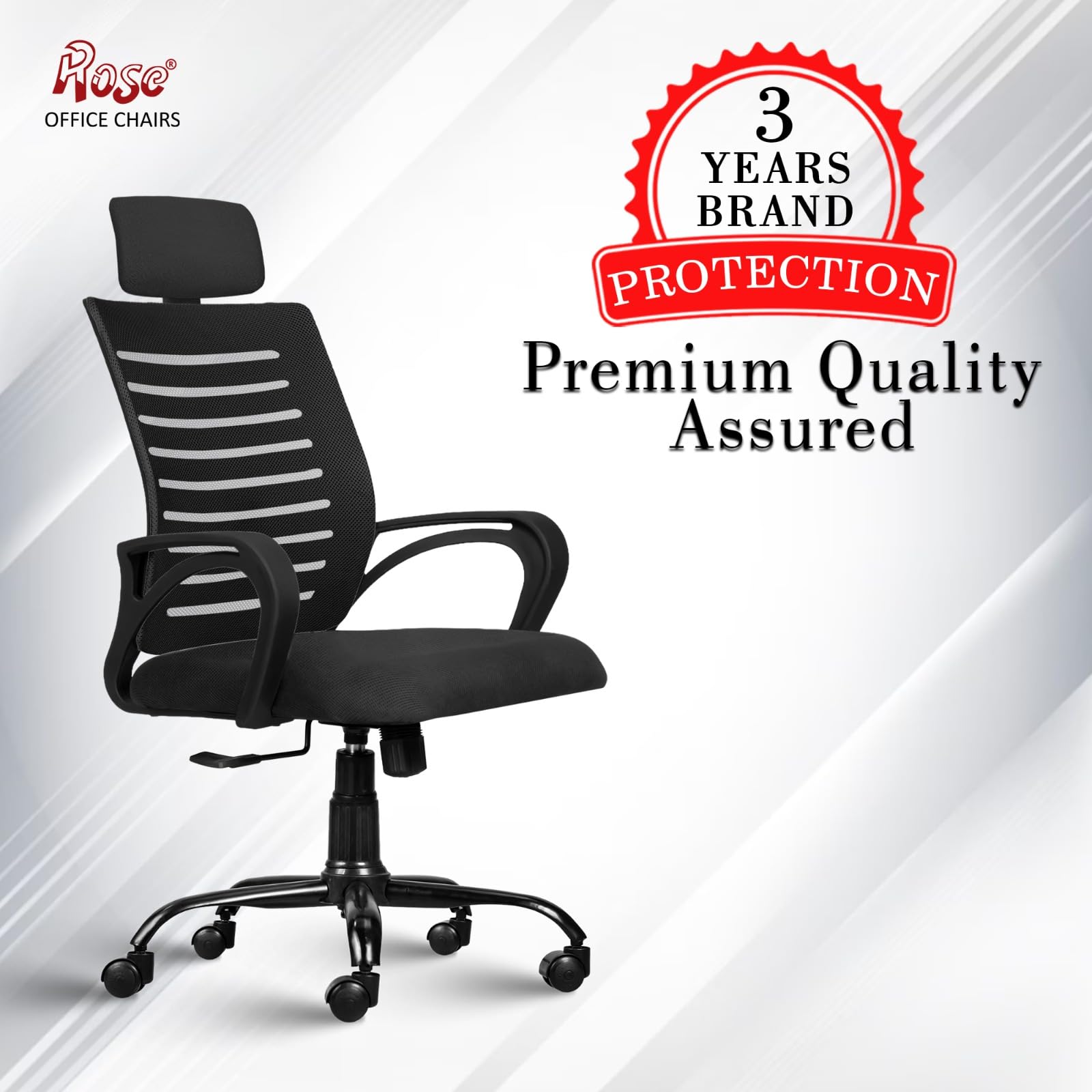 ROSE® Elite | 3 Years Brand Warranty | Ergonomic Office Chair, Study, WFH, Revolving, Rolling, Desk, Task, Laptop, Student Chair (Black, Elite Max HB) 1