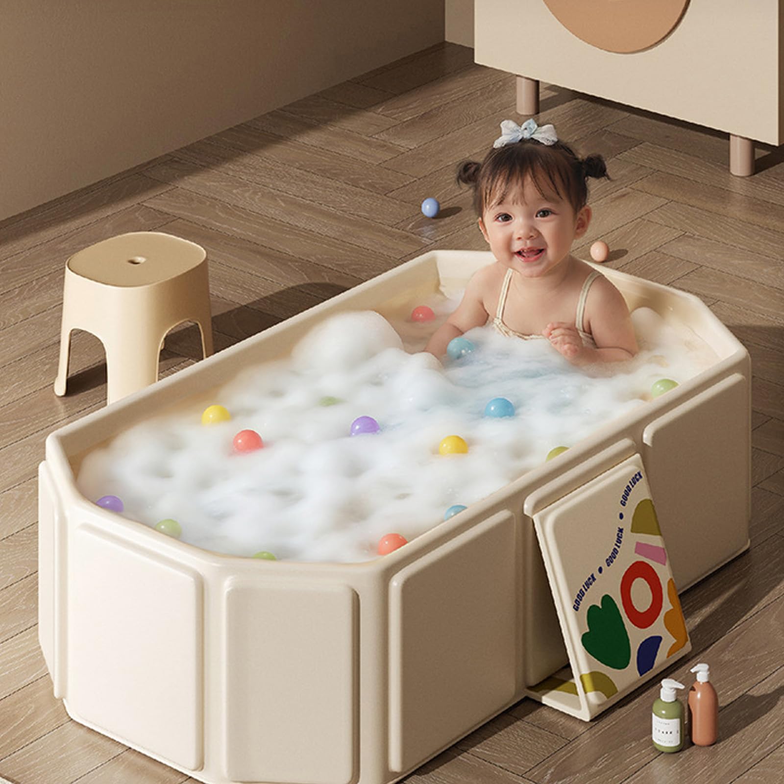 Baignoire Pliable Bébé Bassin De Douche Portable 0-8 Ans Grande Bouchon Vidange Vert