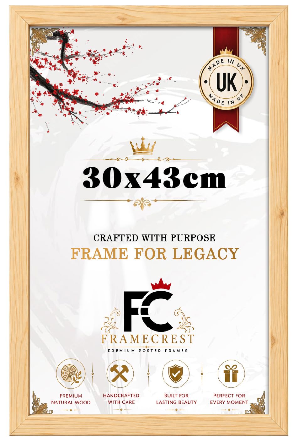 FRAMECREST Minimalist 30x43cm Poster/Photo Frame | Solid Engineered Wood with Metal Clips | Crystal Clear HD Styrene Home & Office Wall Gallery Décor-[Pine] — image 1