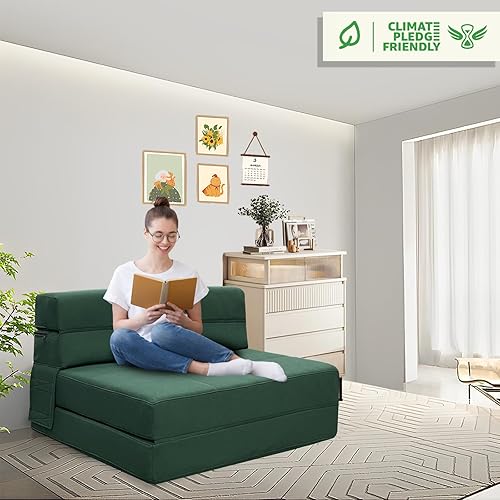 Miniatura 50 de ANONER - Sofá cama plegable, con almohada, tamaño individual, color gris claro Gris claro,Gris oscuro,Verde oscuro,Peluche gris oscuro