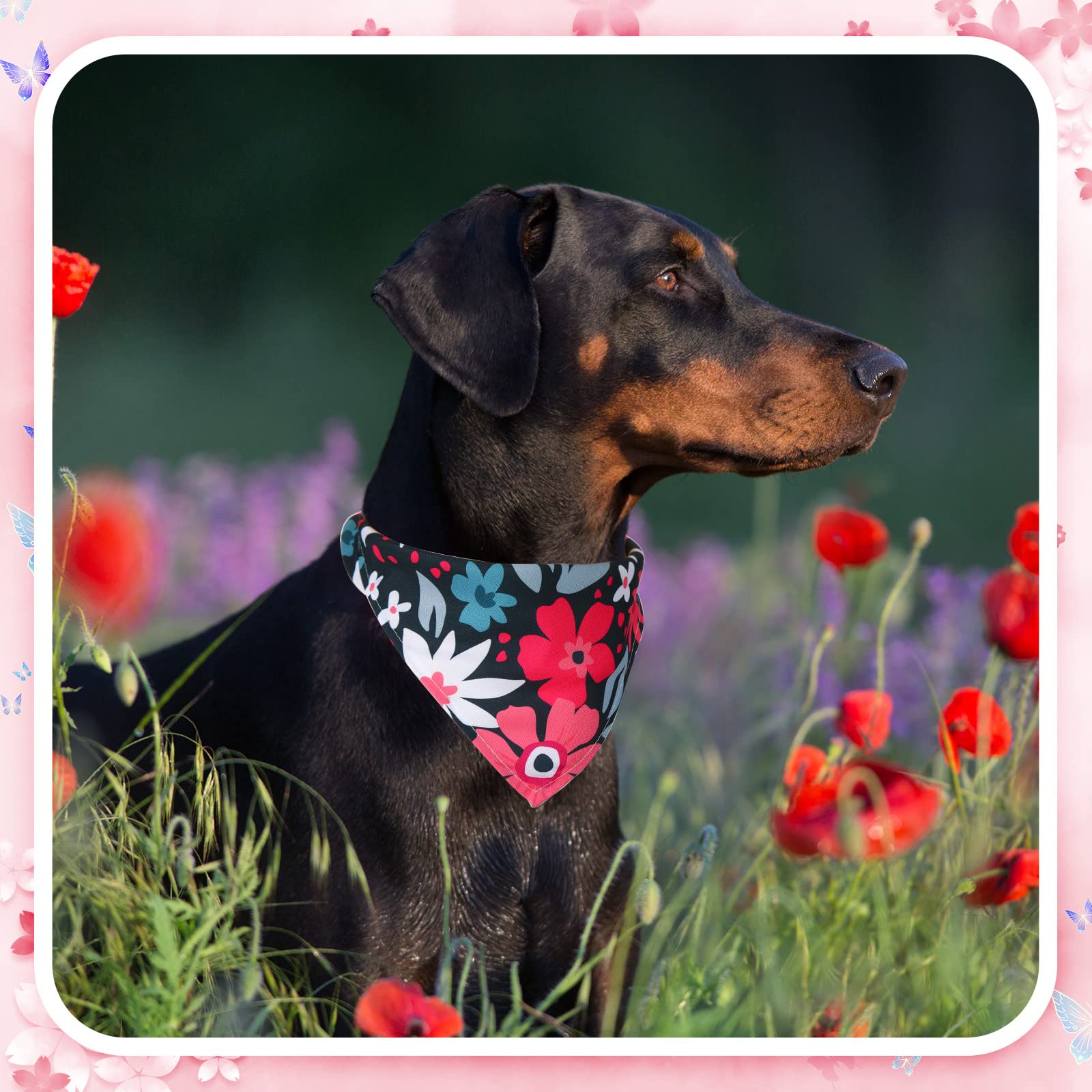 Sweetude 100 bandanas florales para perro, bufanda triangular ajustable de verano para perro, disfraz lavable para perro, gato, elegante babero para mascotas pequeñas a medianas