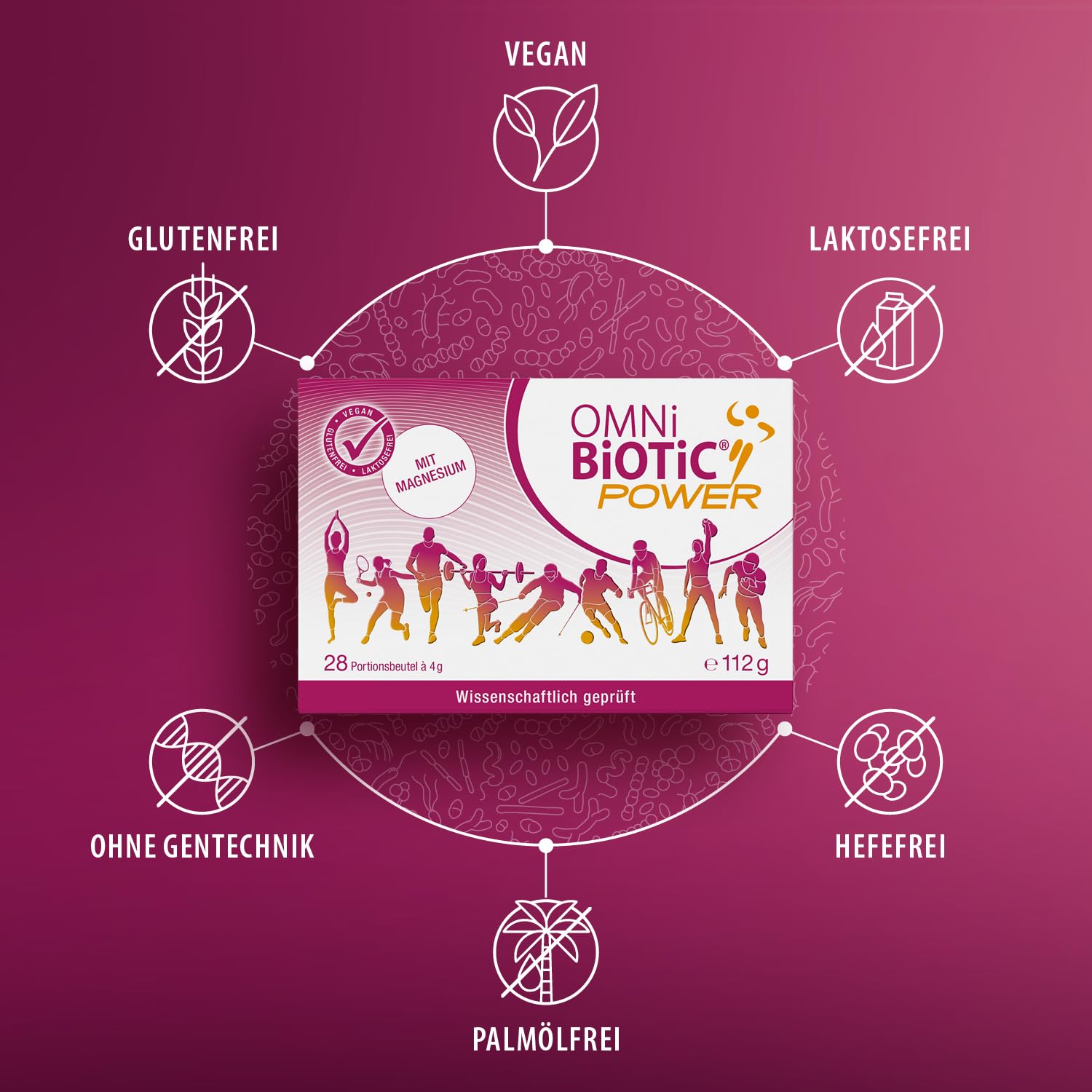 OMNi BiOTiC Power | Für einen energiegeladenen Tag | 28 Portionen (112 g) | 6 Bakterienstämme | Pulver | Vegan | Zur täglichen Anwendung | Blutorangengeschmack