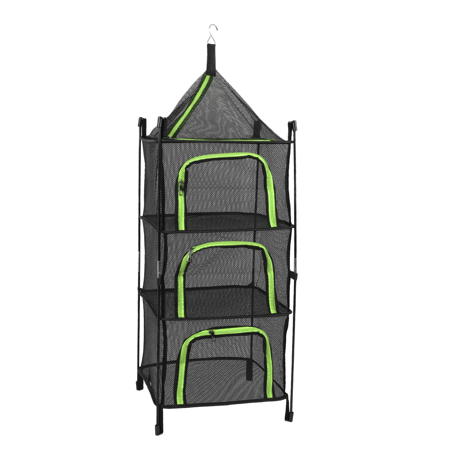 Filet de séchage suspendu en tissu épais avec tiges de support et 4 couches de rangement