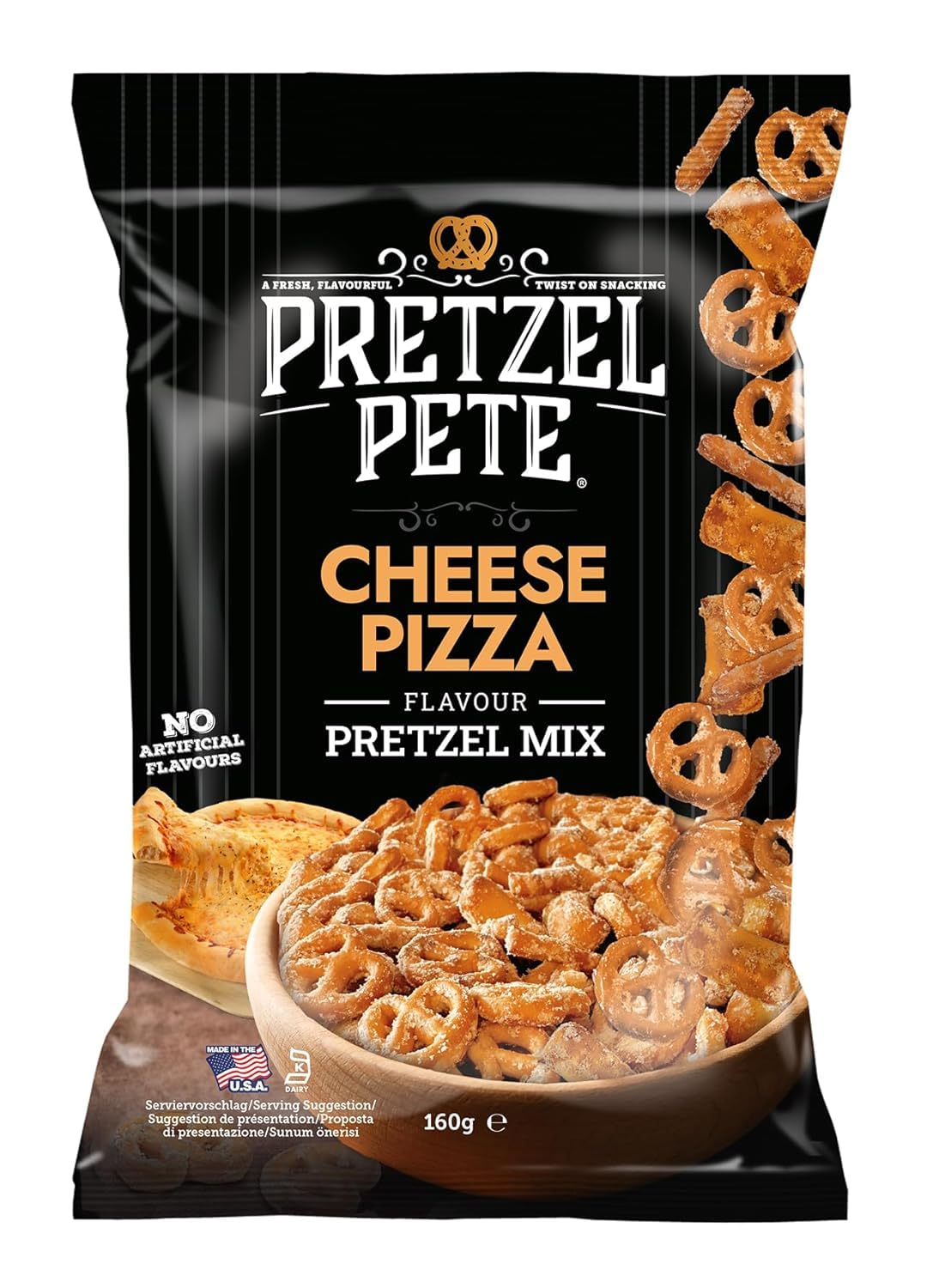 Pretzel Pete Cheese Pizza (8x 160g), Brezel Snack mit Tomate, Kräutern & Käsegeschmack, Salzgebäck-Highlight im Pizza-Style