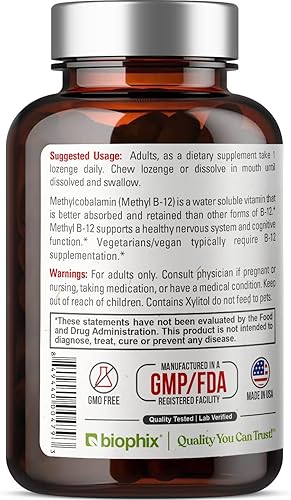 Miniatura 3 de Methyl B-12 10000 mcg 90 pastillas veganas sabor a cereza extra fuerza  Apoya el sistema nervioso salud inmunológica flujo sanguíneo metabolismo