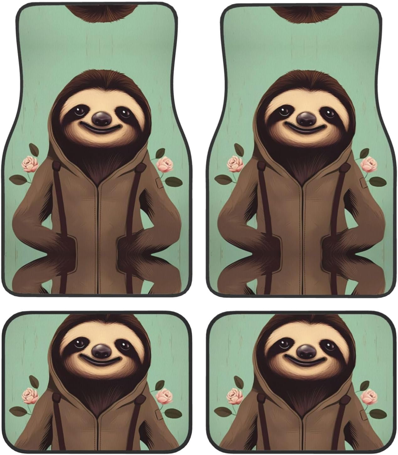 Cartoon Sloth Patterned car mats 4-piece set | For cars/SUVs/trucks | Firm fit without displacement