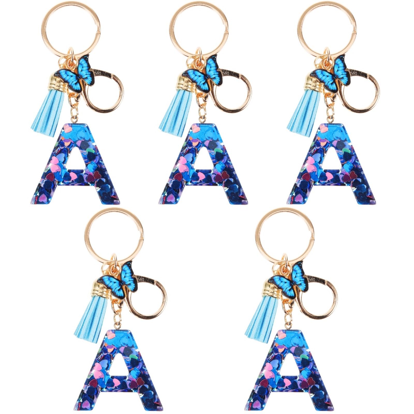DOITOOL 5 Stück Alphabet-buchstaben-schlüsselanhänger Harz Schmetterlingsquaste Schlüsselanhänger Für Mädchen Personalisiertes Schlüsselanhänger-zubehör