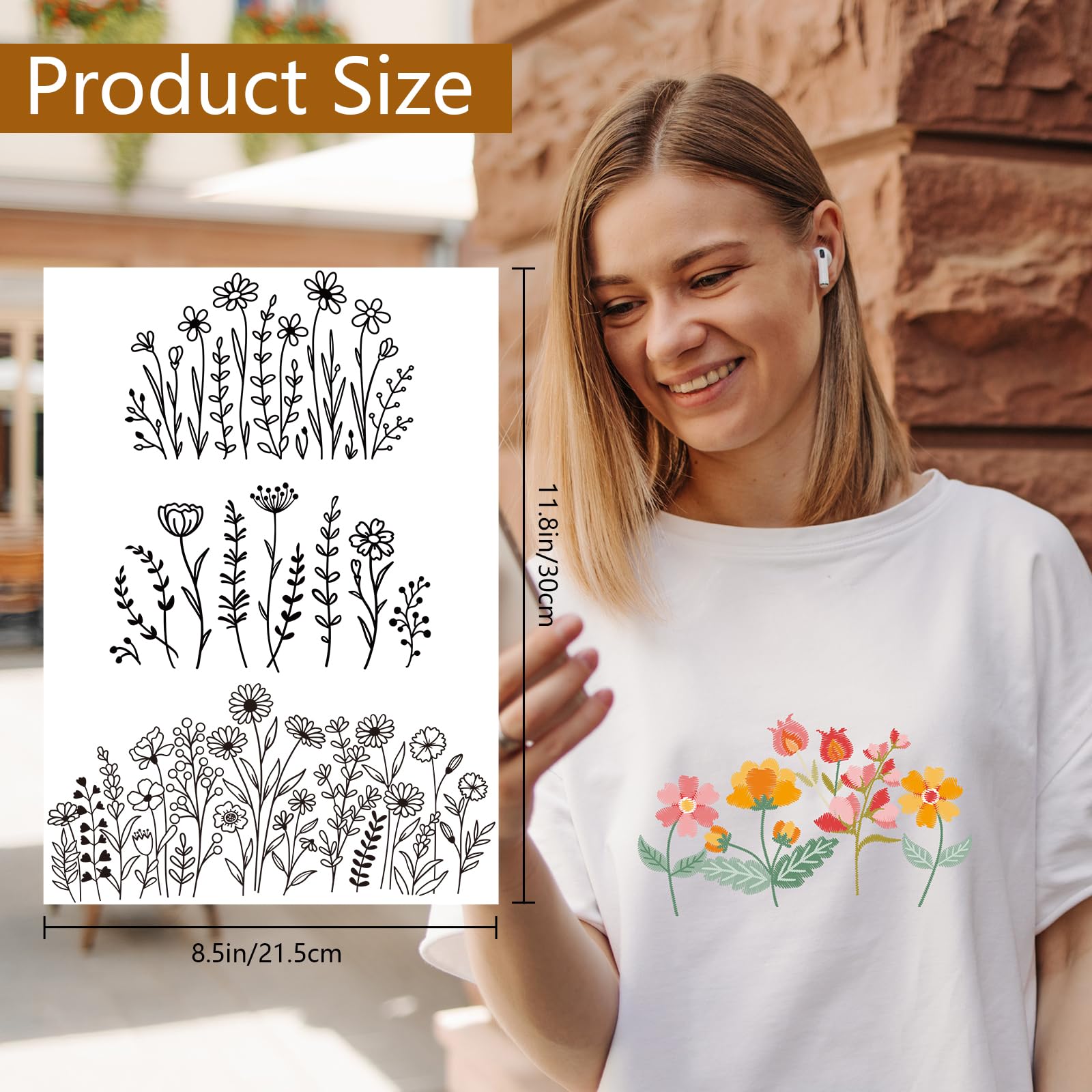 Water Soluble Embroidery Patterns Stabilizers - Rngmsi 3 Sheets Flower Stick and Stitch Embroidery Paper Wash Away 20Pcs Daisy Leaves Butterfly Embroidery Transfer Paper Stabilizers for Hand Sewing
