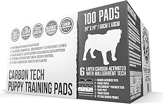Bulldoglogy Carbon Black Puppy Pee Pads with Adhesive Sticky Tape - Large Charcoal Housebreaking Dog Training Wee Pads (24x24) 6 Layers with Extra Quick Dry Bullsorbent Polymer Tech (100-Count)