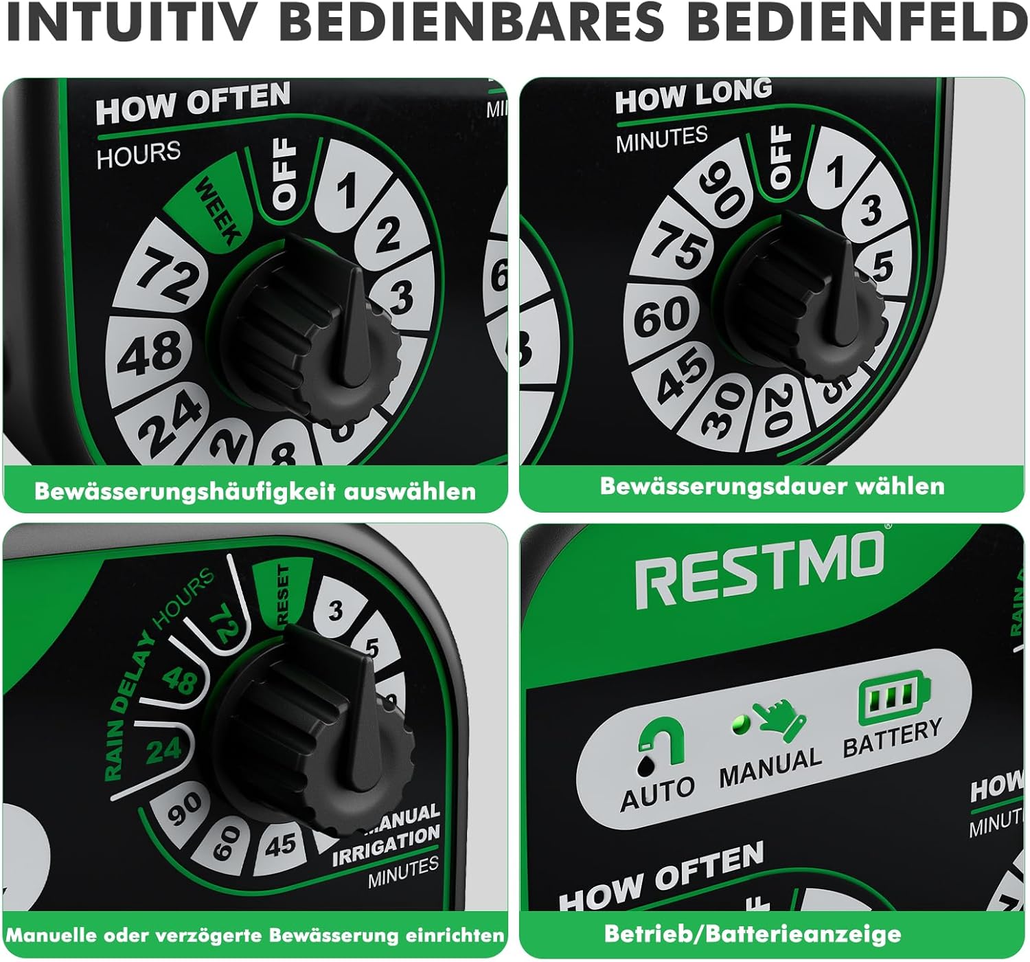 Restmo Water Timer with Three Buttons, Multi - Function Watering Control, 3 Watering Modes, Perfect for Garden Hose, Outdoor Tap, Lawn Watering System