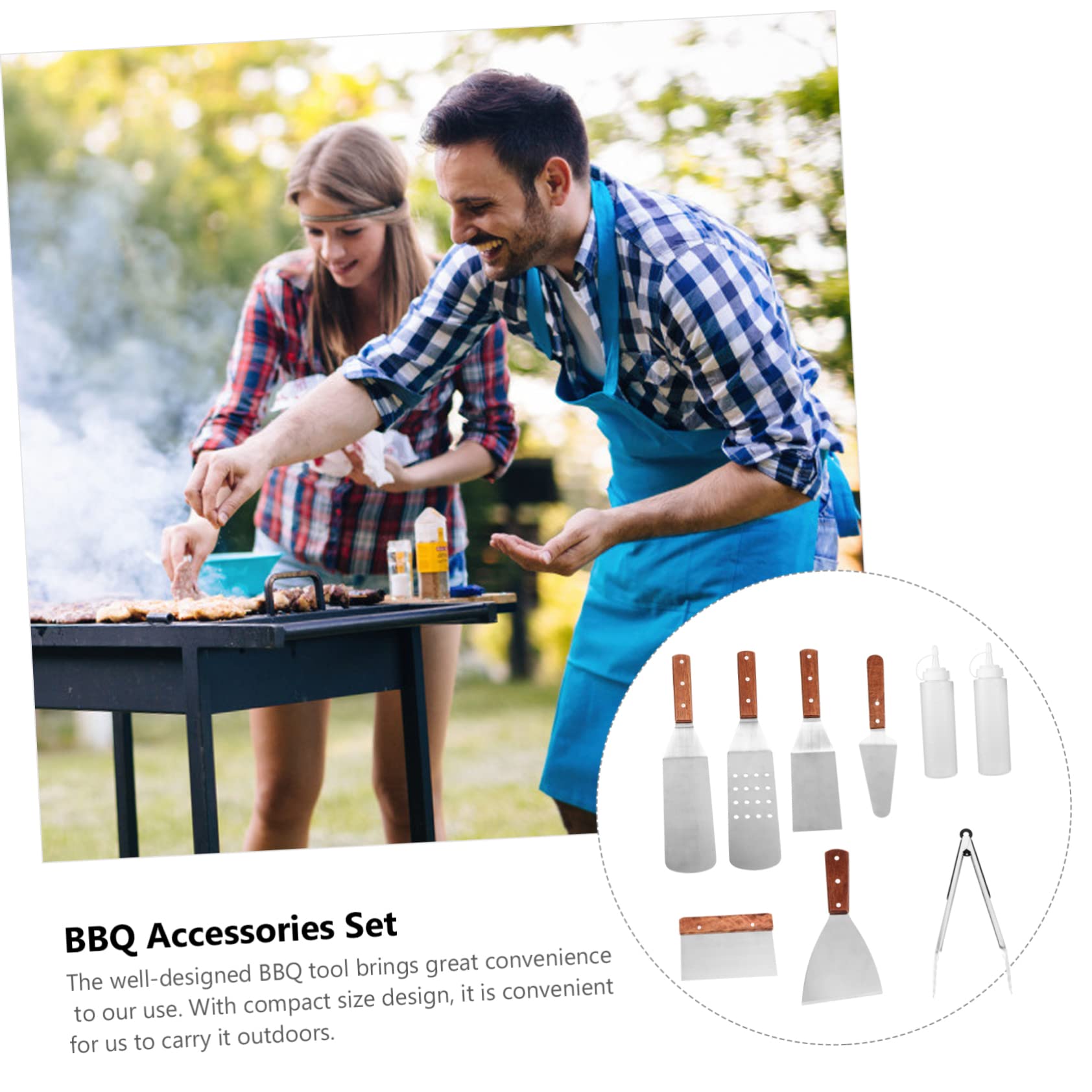 GALPADA Edelstahl-grillbesteck-Set mit Holzgriff Vielseitig Einsetzbares Kochzubehör für Grillabende mit Familie und Freunden