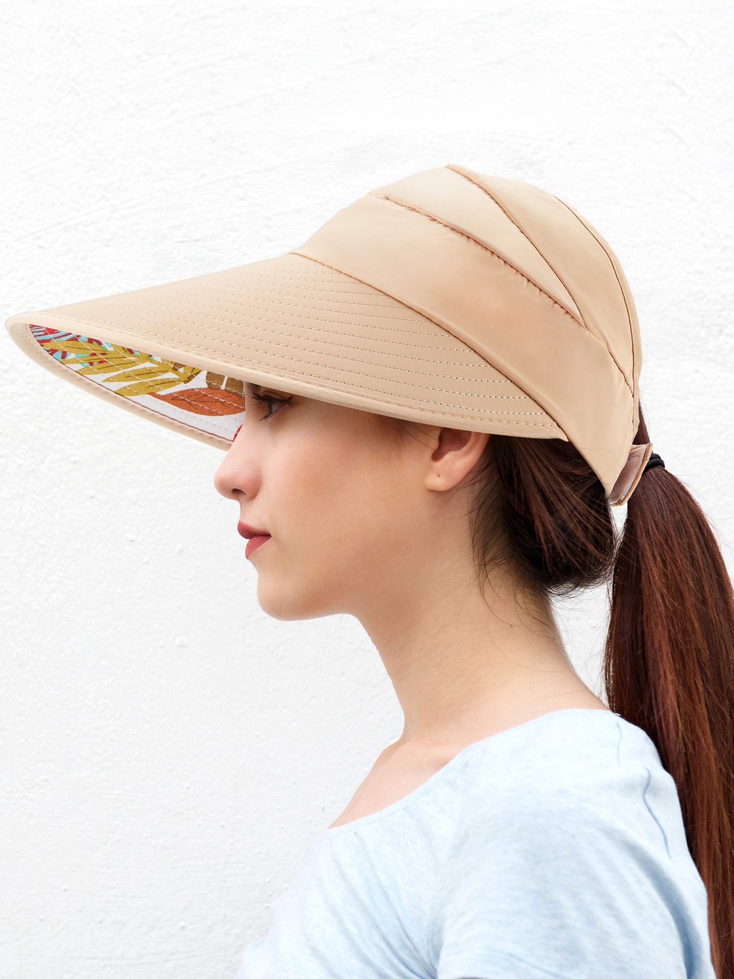 2 sombreros con visera para el sol, gorras de protección UV, sombrero de playa de ala ancha para mujer, multicolor, [Negro, Caqui] 3