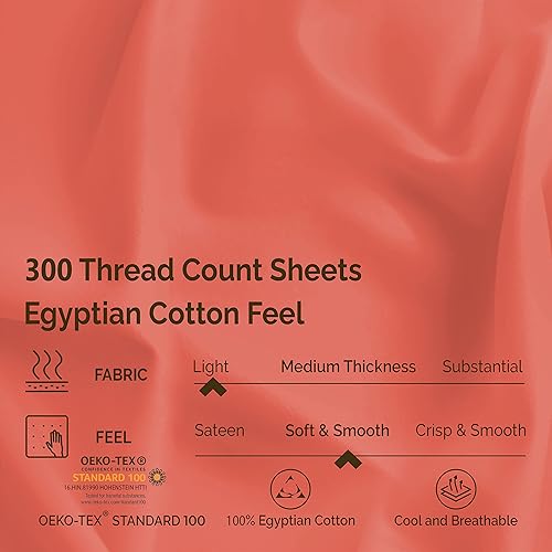 Miniatura 3 de Algodón peinado de grapa larga 100% Premium de 300hilos, juego de hojas de 4piezas Count California King, bolsillo profundo, una sola capa, sólido,