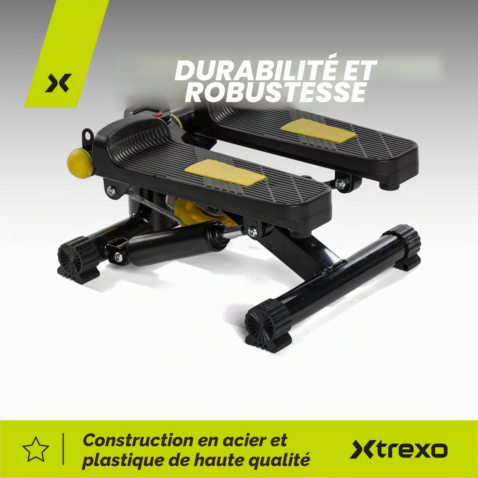 TREXO Stepper pour l'Entraînement à Domicile Fitness Cardio Hauteur des Pédales et Résistance Réglables Affichage Facile à Lire Câbles Robustes Capacité de Charge Jusqu'à 100 kg Noir/Jaune TRX-FS100