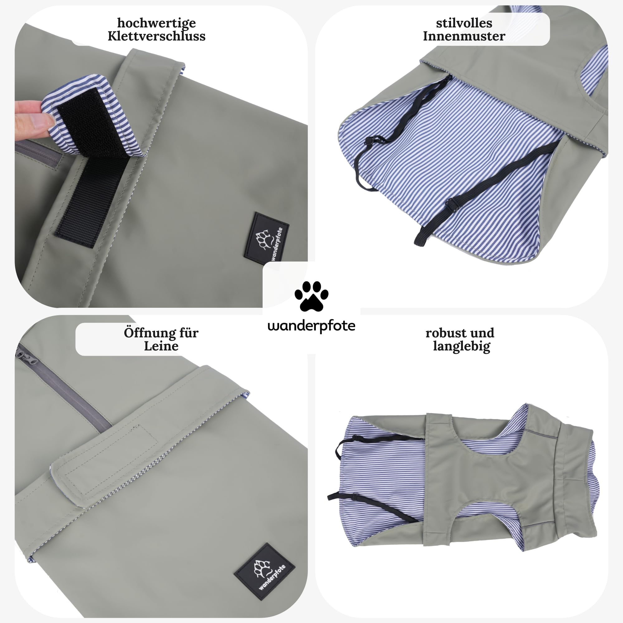 Hunderegenmantel in Grau, Größe L – Hundemantel Stilvoll und Elegant – wasserdichte Hundejacke - optimal für kleine und mittelgroße Hund – minimalistische Hunderegenjacke