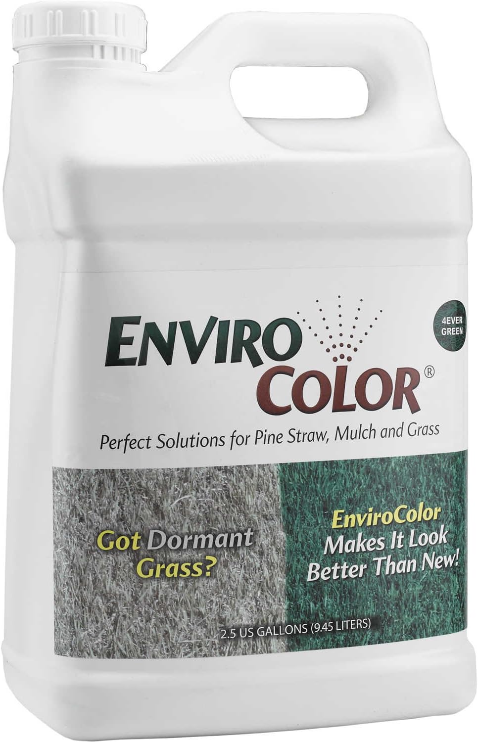 EnviroColor 4Ever Green Turf Colorant Concentrate 2.5 Gallons Covers up to 24,000 sq. ft. – Eco-Friendly Non-Toxic, Water-Based Lawn Dye to Revive Dormant, Faded, or Drought-Stricken Grass
