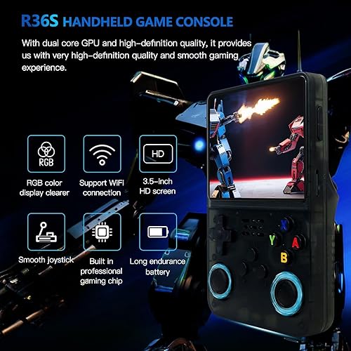 Miniatura 4 de Black R36S - Consola de videojuegos portátil retro, sistema Linux, pantalla IPS de 3.5 pulgadas, 128G, más de 15.000 juegos clásicos