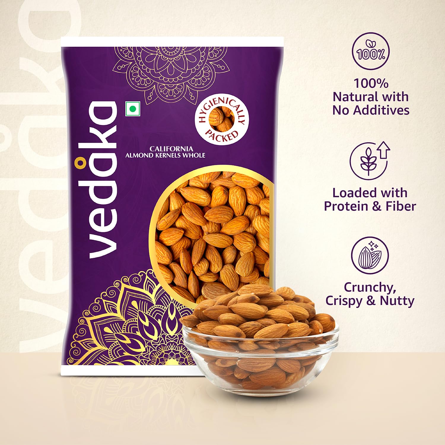 Amazon Brand - Vedaka Almonds | 1 Kg | California Almonds | 100% Natural Badam Giri | Rich In Protein & Dietary Fiber | Crunchy Texture & Delicious Nutty Flavour | No Added Preservatives 1
