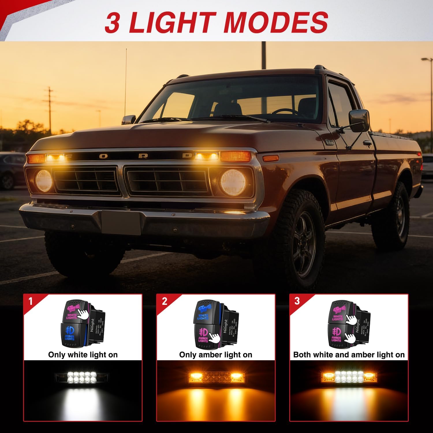 Nilight LED Light Pods 2PCS 6 Inch 60W Amber White 3 Lighting Modes Fog Lights Spot Flood Combo Beam with Dual Control 18AWG Wiring Harness for Truck Pickup Golf Cart UTV ATV SUV Boat 4x4 Car