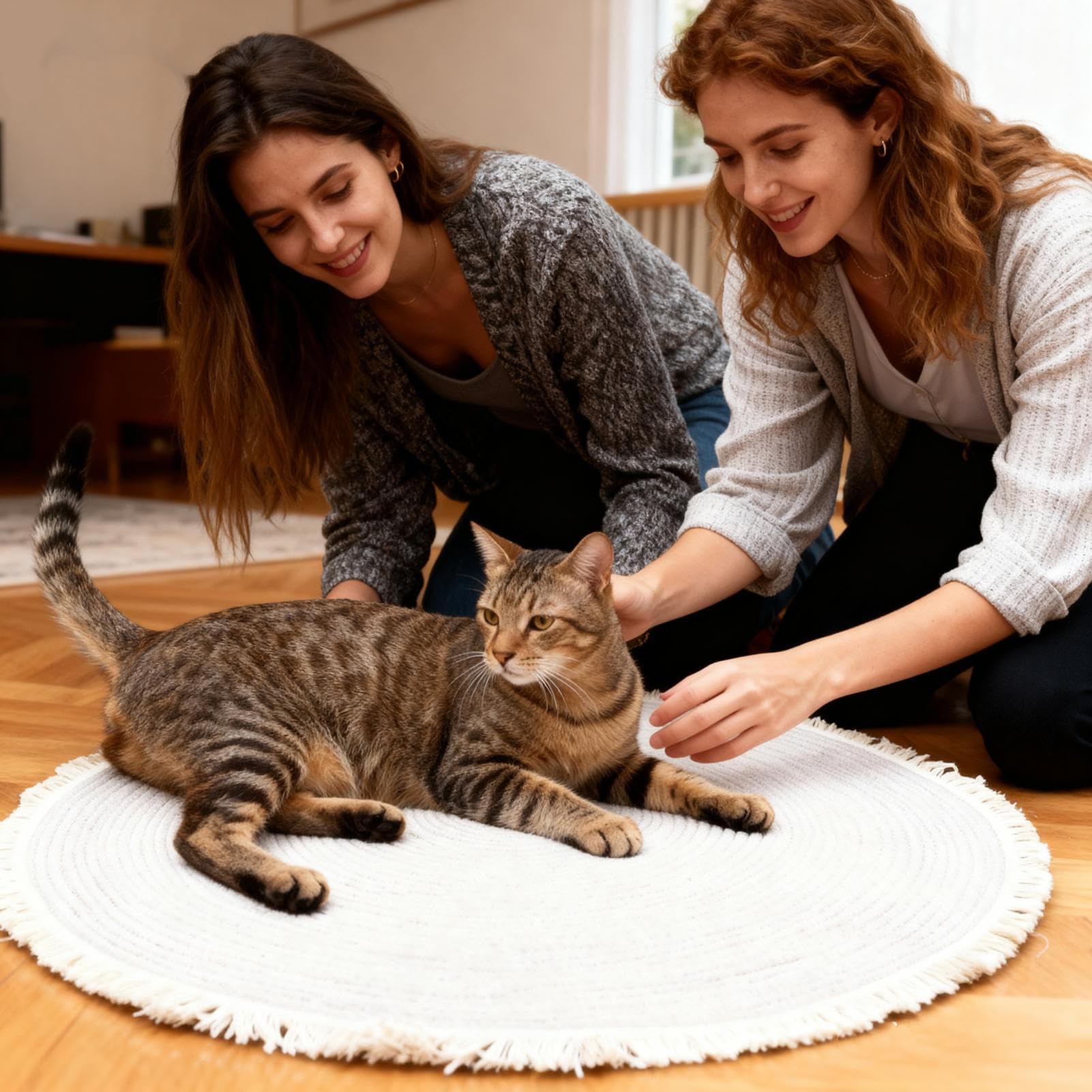 Katzenkratzteppich,Runder Baumwollseil-Couchtischteppich | Waschbare