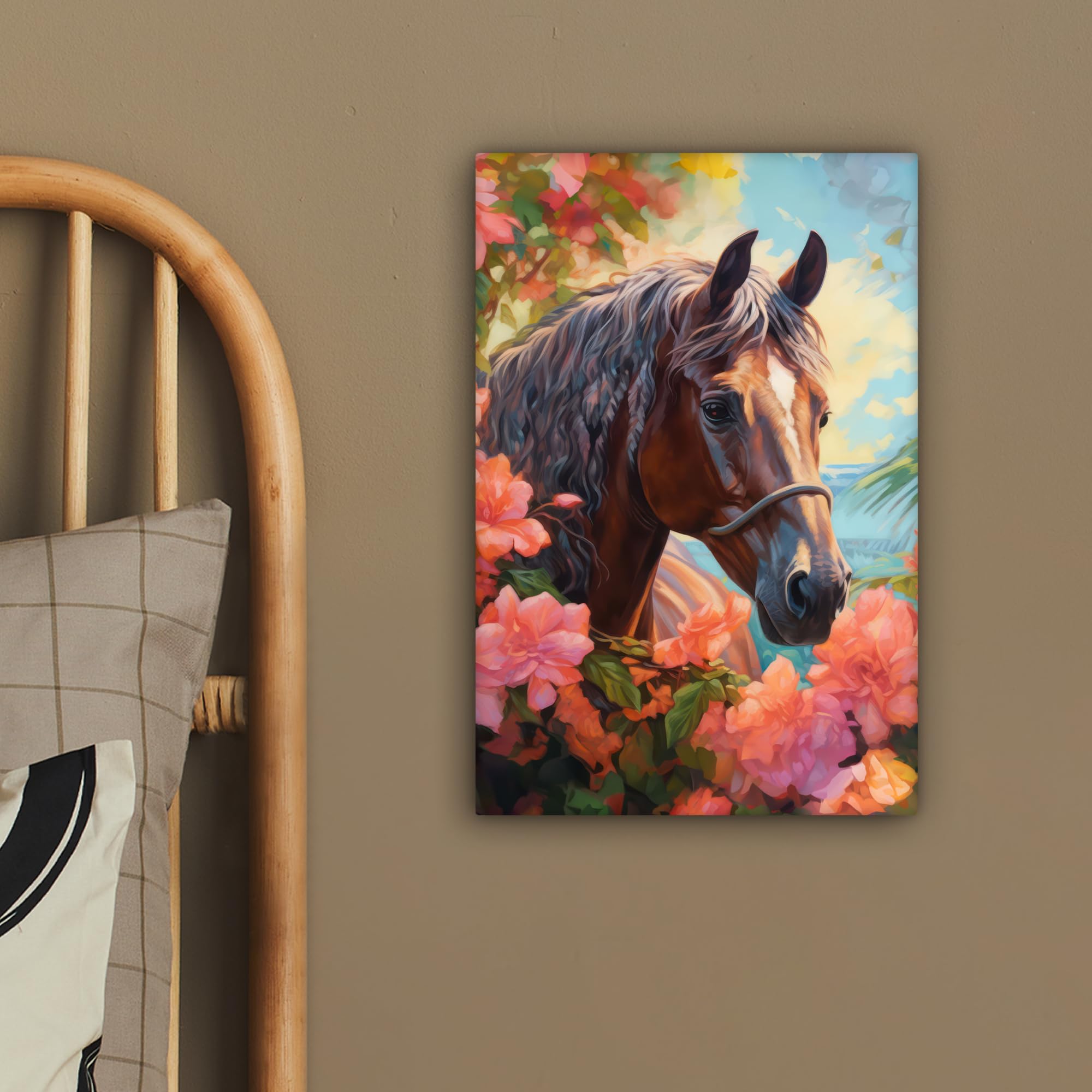 MuchoWowu00a9 Impression Sur Toile Decoration Murale Peinture 70x50 Cm Tableaux Decoratifs Muraux Du00e9co Chambre Tableau Salon Hibou - Fleurs - Oiseaux - Rose