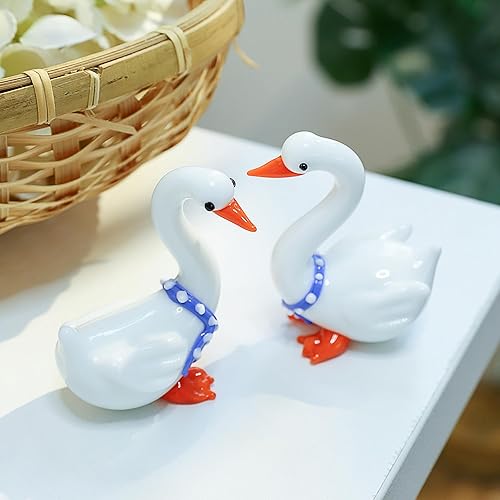 Miniatura 5 de H&D HYALINE & DORA 4 piezas Mini Figuras de Ganso de Vidrio Miniaturas de Vidrio Soplado Estatua de Ganso de Escritorio Adornos de Animales Pequeños