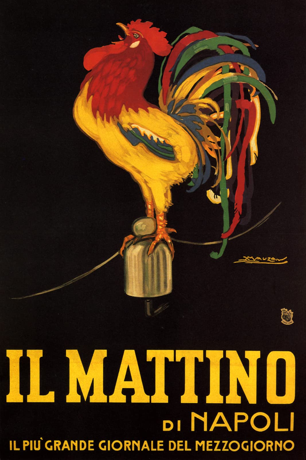 Il Mattino Di Napoli Italian Daily Newspaper Rooster Crowing a New Day Sunrise Italy 12" X 16" Image Size Vintage Poster Repro on Matte Paper
