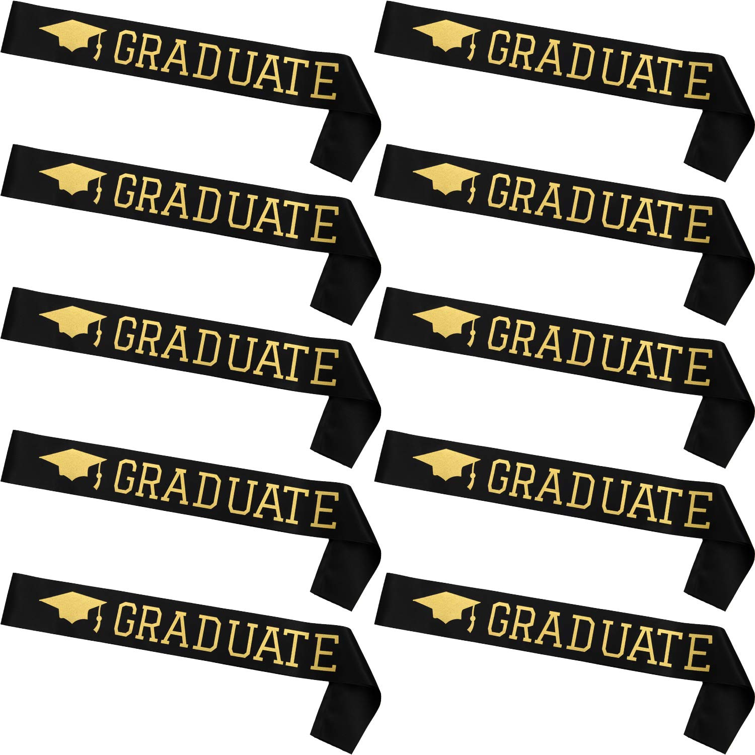 Maxdot 10 Pieces Graduate Sash 2025 Unisex Satin Sash for Graduation Party Supplies(Black Gold)