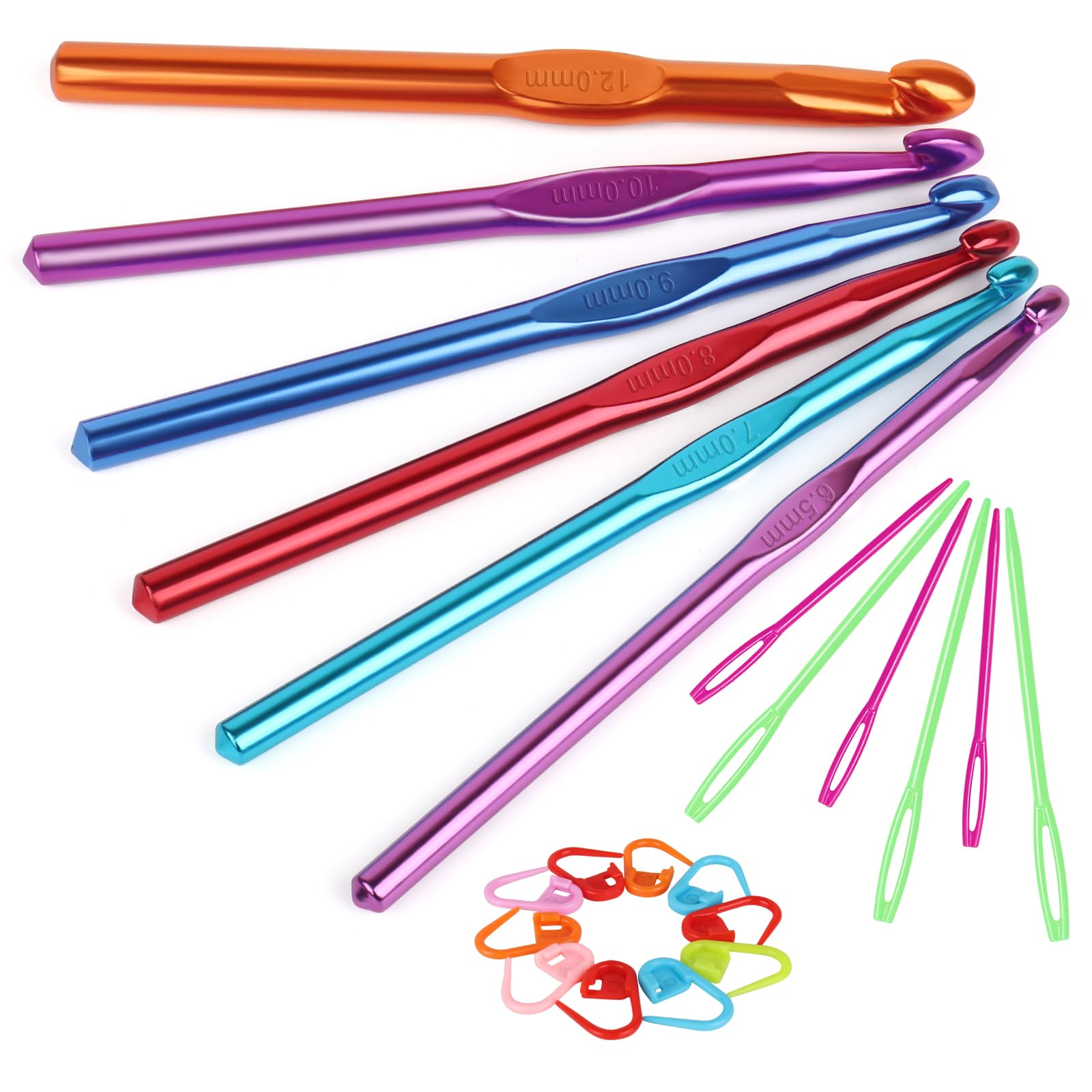 Katchet 6pcs Large Size Crochet Hook Set, 6.5mm-12mm Crochet Hook Cool Handle for Beginner Adults, Exact Long Crochet Needle for Large Project Bag and Blanket
