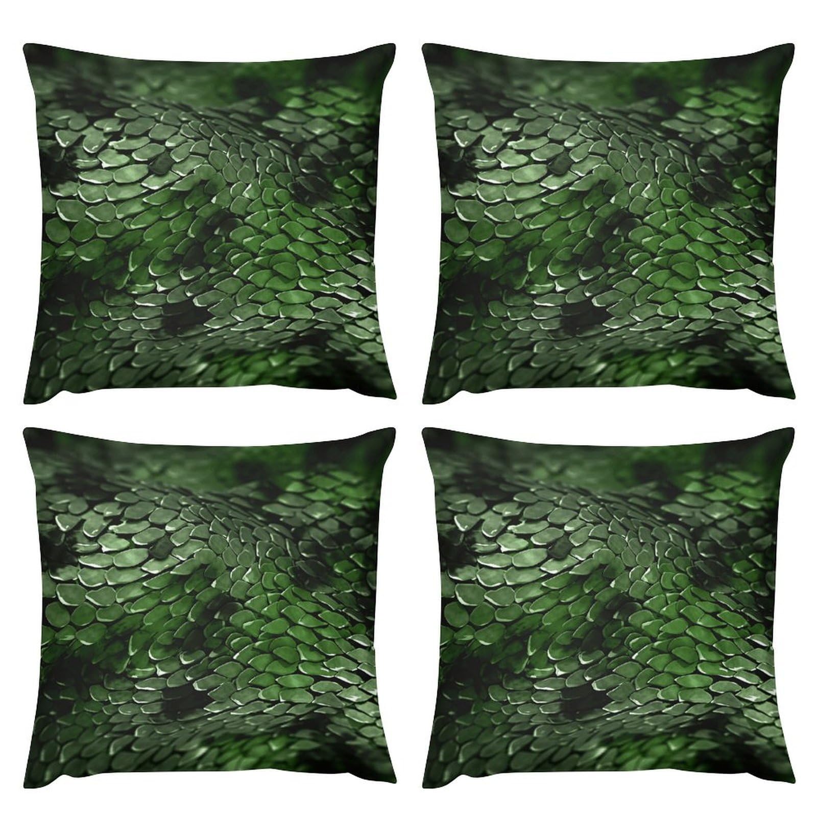 Housse de coussin serpent vert en peluche 4 pièces pour canapé de salon moderne et élégant