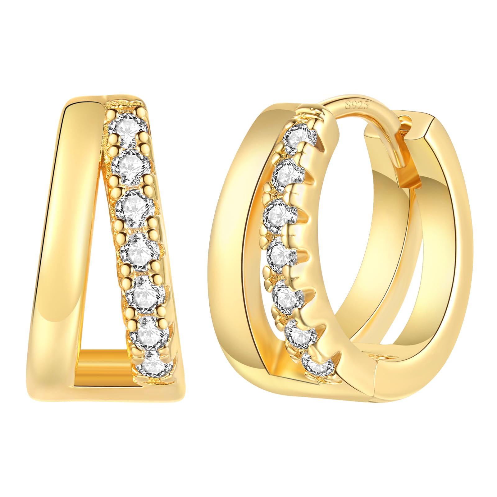 925 Silber Double Hoop Ohrringe Creolen, Kleine Hypoallergene Knorpel Huggie Ohrringe, Einzigartiges Geschenk für Frauen Mädchen 12mm