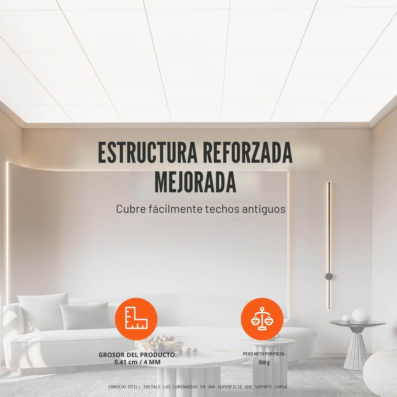 VEVOR Paneles de Techo de Poliestireno 12 Piezas Paneles de Techo de Plástico para Pegar 603x603 mm Instalación Fácil Revestimiento de Techo de Sótano para Decoración del Hogar, Oficina, Blanco
